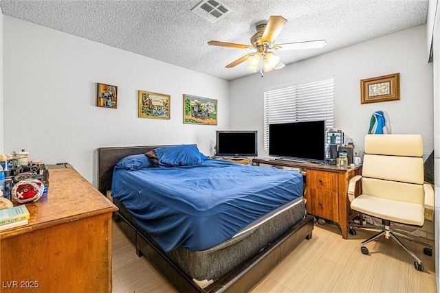 1001 Sulphur Springs Ln Unit 202, Las Vegas, NV 89128 - bedroom with a textured ceiling, light wood-type flooring, and ceiling fan