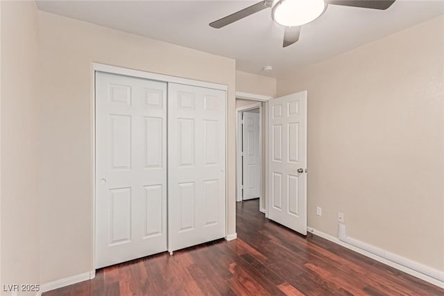 10584 Peach Creek St, Las Vegas, NV 89179 - unfurnished bedroom featuring dark wood-style floors, a closet, and ceiling fan