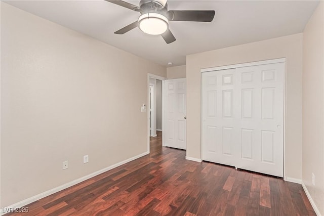 10584 Peach Creek St, Las Vegas, NV 89179 - unfurnished bedroom featuring dark wood finished floors, a closet, and ceiling fan