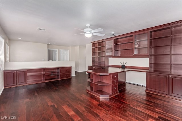 10584 Peach Creek St, Las Vegas, NV 89179 - office featuring dark wood finished floors, a ceiling fan, and built in study area