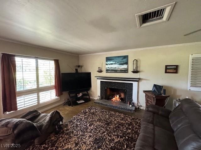 632 Tam O Shanter, Las Vegas, NV 89109 - living room featuring crown molding and a tile fireplace