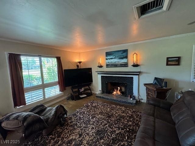 632 Tam O Shanter, Las Vegas, NV 89109 - living area with a lit fireplace and crown molding