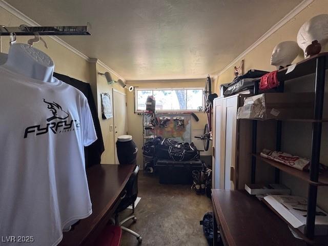 632 Tam O Shanter, Las Vegas, NV 89109 - bedroom featuring ornamental molding and concrete flooring
