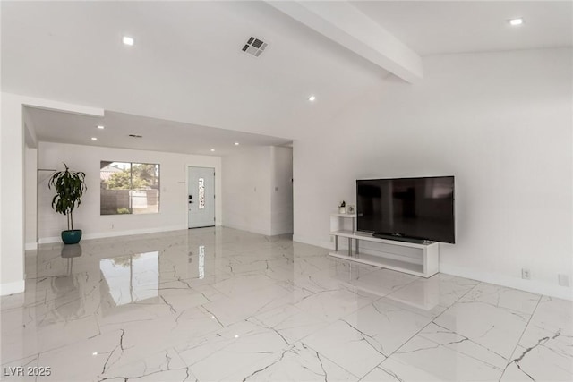 3826 Edmond St, Las Vegas, NV 89103 - unfurnished living room with recessed lighting and marble tiled flooring