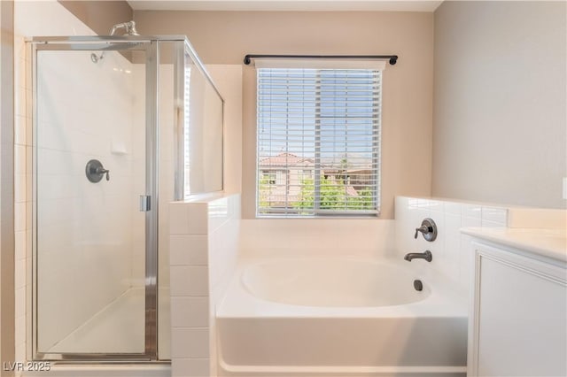 11901 Luna Del Mar Ln, Las Vegas, NV 89138 - full bathroom with a garden tub, a shower stall, and vanity