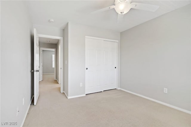 7263 Pepperbox Ave, Las Vegas, NV 89179 - unfurnished bedroom with light carpet, a closet, and a ceiling fan
