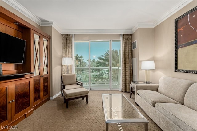 135 E Harmon Ave Unit 2702, Las Vegas, NV 89109 - carpeted living area with ornamental molding