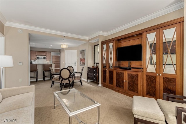 135 E Harmon Ave Unit 2702, Las Vegas, NV 89109 - living area featuring light carpet and crown molding