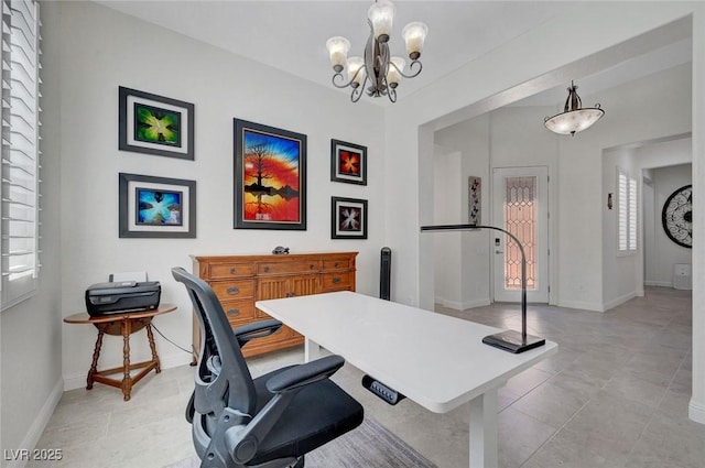 2779 Kindeace Ave, Henderson, NV 89044 - office area featuring a chandelier and light tile patterned flooring