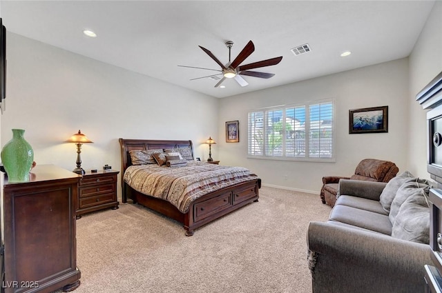 2779 Kindeace Ave, Henderson, NV 89044 - bedroom featuring light colored carpet, recessed lighting, and a ceiling fan