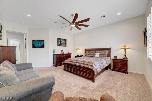 2779 Kindeace Ave, Henderson, NV 89044 - bedroom featuring light carpet, recessed lighting, and ceiling fan