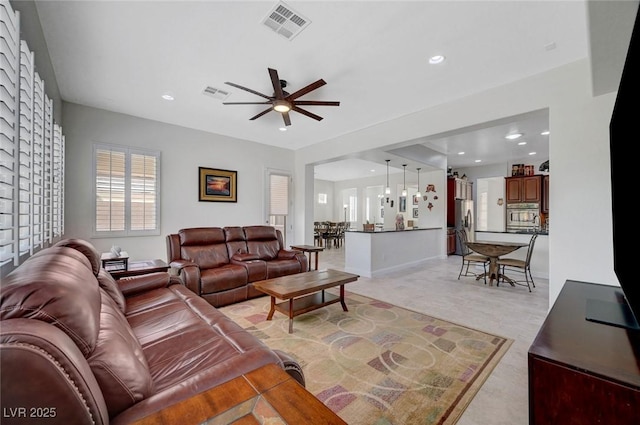 2779 Kindeace Ave, Henderson, NV 89044 - living area with a ceiling fan, recessed lighting, and light carpet