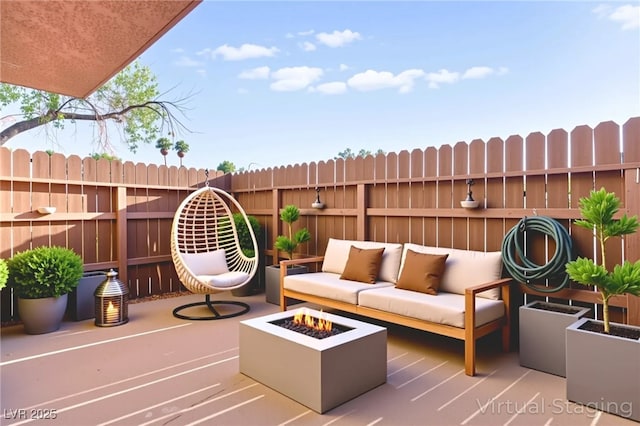 3668 Villa Knolls E Dr, Las Vegas, NV 89120 - view of patio featuring an outdoor living space with a fire pit