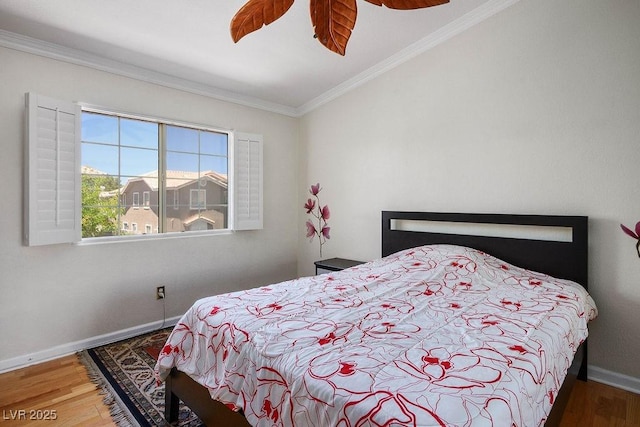 9357 Golden Timber Ln, Las Vegas, NV 89117 - bedroom featuring ornamental molding, wood finished floors, and ceiling fan