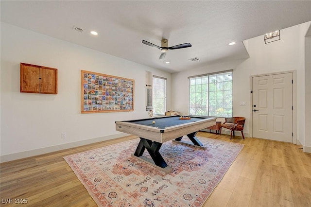 189 Andada Dr, Henderson, NV 89012 - playroom featuring billiards, light wood-style floors, ceiling fan, and recessed lighting