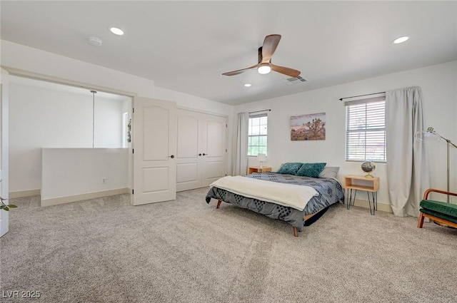 189 Andada Dr, Henderson, NV 89012 - carpeted bedroom with recessed lighting, a closet, and a ceiling fan
