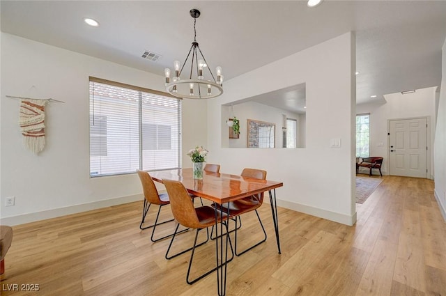 189 Andada Dr, Henderson, NV 89012 - dining area with a chandelier, light wood-style flooring, and recessed lighting