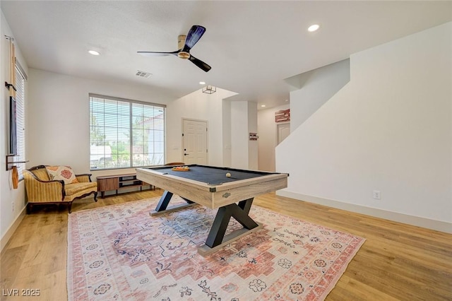 189 Andada Dr, Henderson, NV 89012 - recreation room with pool table, light wood finished floors, ceiling fan, and recessed lighting