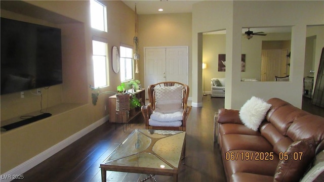 1504 Andrew David Ave, North Las Vegas, NV 89086 - living room with wood finished floors, ceiling fan, recessed lighting, and a high ceiling