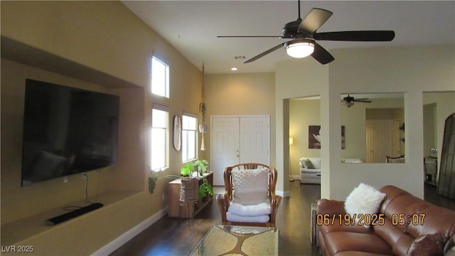 1504 Andrew David Ave, North Las Vegas, NV 89086 - living room featuring a ceiling fan, wood finished floors, and recessed lighting