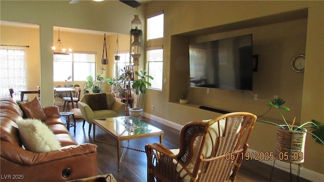 1504 Andrew David Ave, North Las Vegas, NV 89086 - living area featuring plenty of natural light, wood finished floors, a chandelier, and ceiling fan
