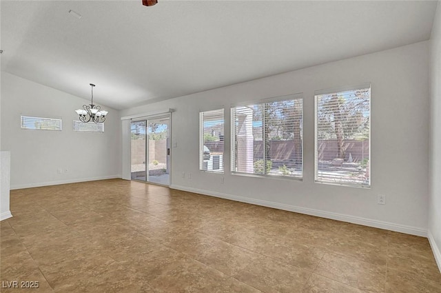 2059 Joy View Ln, Henderson, NV 89012 - spare room featuring vaulted ceiling, a chandelier, and tile patterned floors