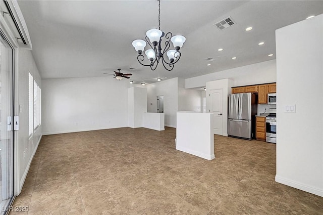 2059 Joy View Ln, Henderson, NV 89012 - unfurnished living room with a ceiling fan, recessed lighting, and a chandelier