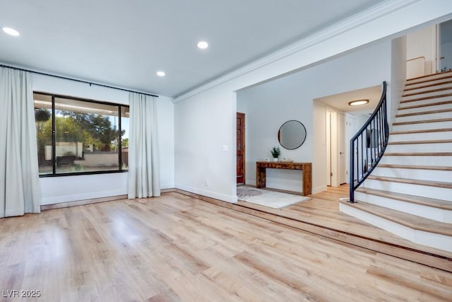 1926 Navarre Ln, Henderson, NV 89014 - empty room featuring recessed lighting, crown molding, stairway, and wood finished floors