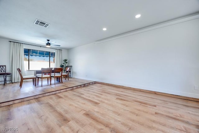1926 Navarre Ln, Henderson, NV 89014 - dining space with light wood-type flooring, ceiling fan, ornamental molding, and recessed lighting