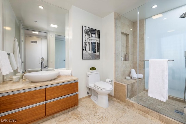 3722 Las Vegas Blvd Unit 2512E, Las Vegas, NV 89158 - full bathroom with vanity, a stall shower, and recessed lighting