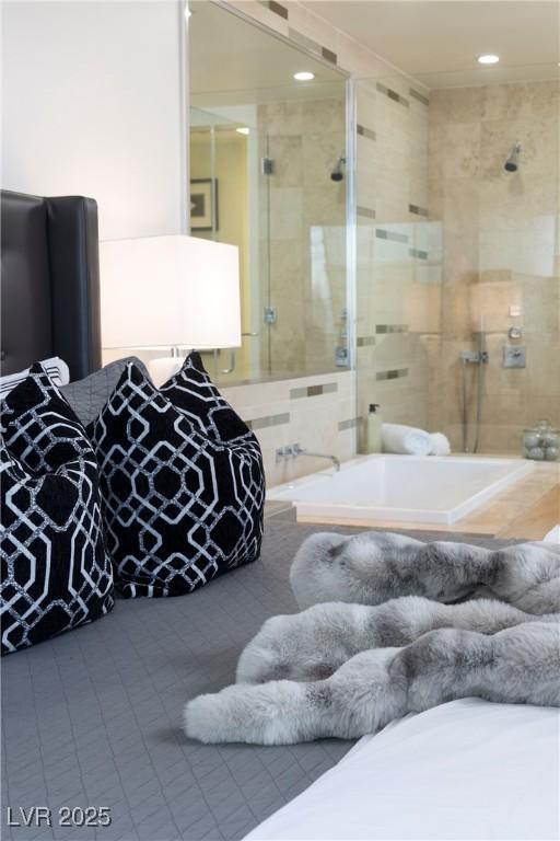 3722 Las Vegas Blvd Unit 2512E, Las Vegas, NV 89158 - bathroom with tile patterned flooring, recessed lighting, and tiled shower / bath combo