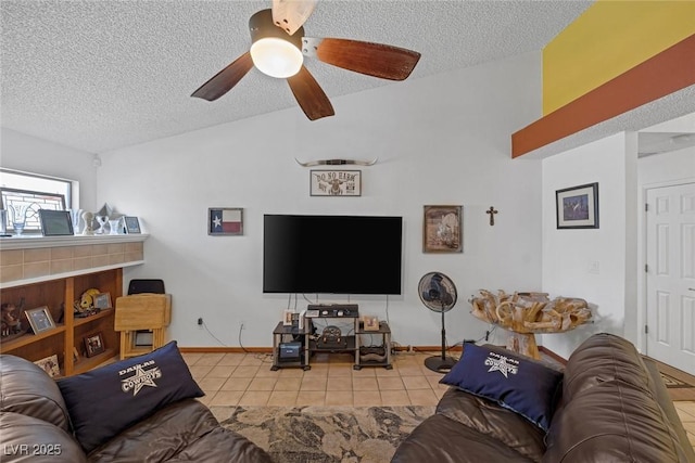 9100 Shelter Cove Ct, Las Vegas, NV 89117 - living room with tile patterned floors, a textured ceiling, and a ceiling fan
