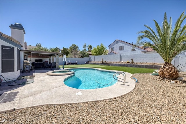 9100 Shelter Cove Ct, Las Vegas, NV 89117 - view of pool with a patio area, a fenced backyard, and a pool with connected hot tub