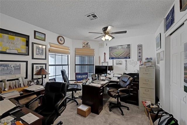 9100 Shelter Cove Ct, Las Vegas, NV 89117 - office with ceiling fan, carpet floors, and a textured ceiling