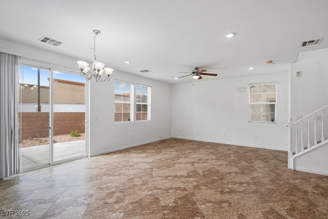 390 Clarence House Ave Unit 1, North Las Vegas, NV 89032 - empty room featuring ceiling fan, a chandelier, stairs, and recessed lighting