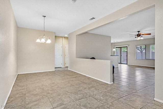 3720 Tack St, Las Vegas, NV 89122 - empty room featuring ceiling fan, a chandelier, and tile patterned flooring