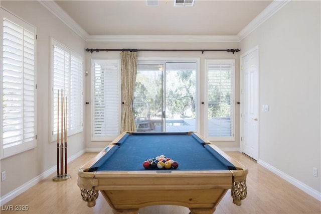 2041 Troon Dr, Henderson, NV 89074 - recreation room featuring light wood-style floors, healthy amount of natural light, pool table, and ornamental molding