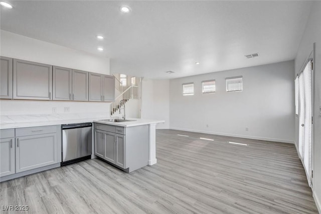 6346 Azurelyn Ave, Las Vegas, NV 89122 - kitchen with dishwasher, gray cabinetry, healthy amount of natural light, and recessed lighting