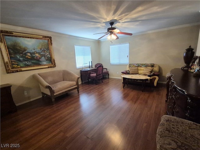 7104 Carrondale Way, Las Vegas, NV 89128 - sitting room featuring ornamental molding, wood finished floors, and a ceiling fan
