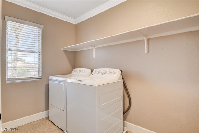 5516 Tantalum Ln, Las Vegas, NV 89122 - laundry area featuring separate washer and dryer, crown molding, and light tile patterned flooring