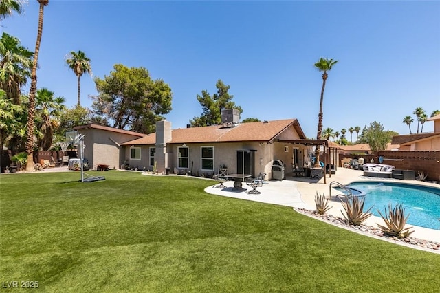 3708 Lorraine Ln, Las Vegas, NV 89120 - back of house with a fenced backyard, a chimney, a patio area, and stucco siding