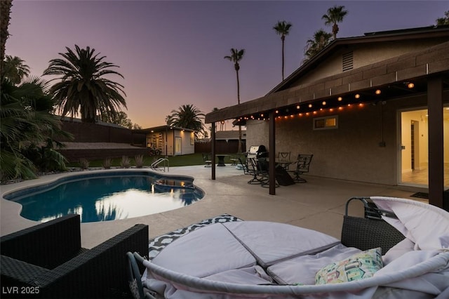 3708 Lorraine Ln, Las Vegas, NV 89120 - swimming pool featuring a patio, a storage unit, and outdoor dining space