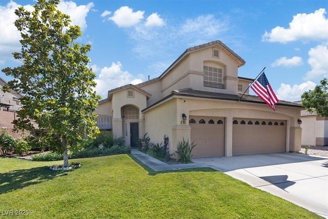 741 Wildwood Beach Ave, Henderson, NV 89052 - view of front facade featuring driveway, stucco siding, a front lawn, and an attached garage