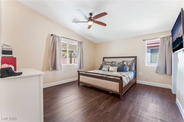 4837 River Splash Ave, Las Vegas, NV 89131 - bedroom with dark wood finished floors, lofted ceiling, and ceiling fan