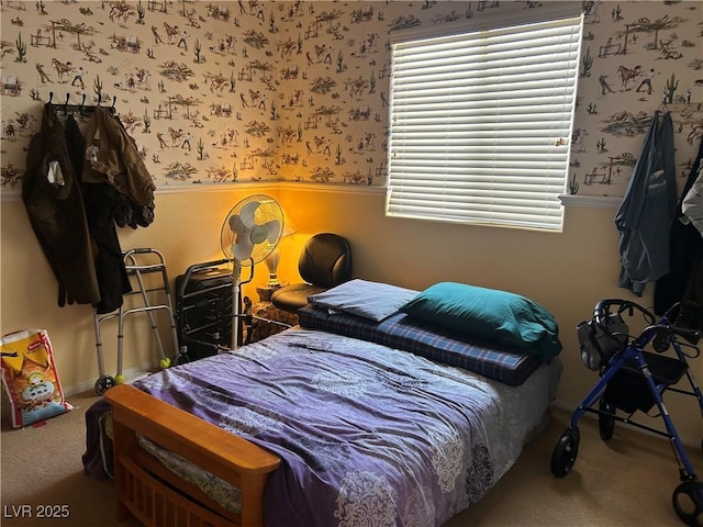 4620 Ventana Rey St, North Las Vegas, NV 89081 - carpeted bedroom featuring wallpapered walls, a wainscoted wall, and multiple windows