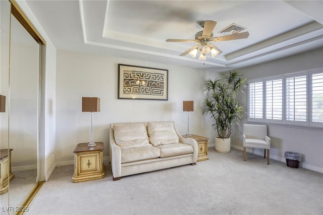 9905 Fox Springs Dr, Las Vegas, NV 89117 - sitting room featuring a tray ceiling, ceiling fan, and carpet flooring