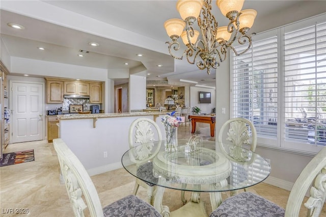 9905 Fox Springs Dr, Las Vegas, NV 89117 - dining area with a chandelier and recessed lighting