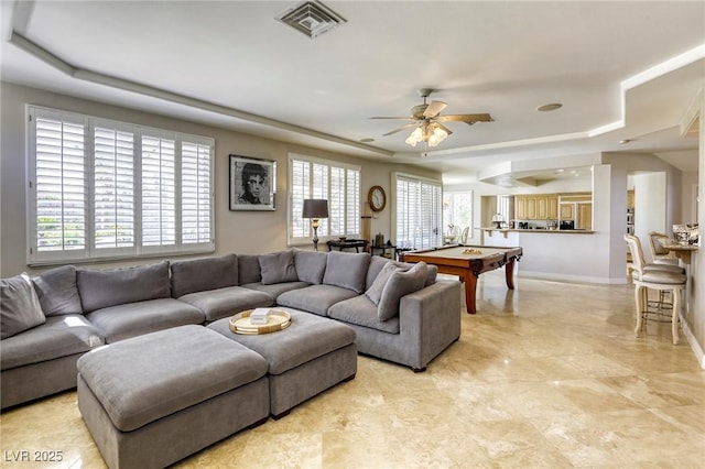 9905 Fox Springs Dr, Las Vegas, NV 89117 - living area featuring a raised ceiling, billiards, and a ceiling fan