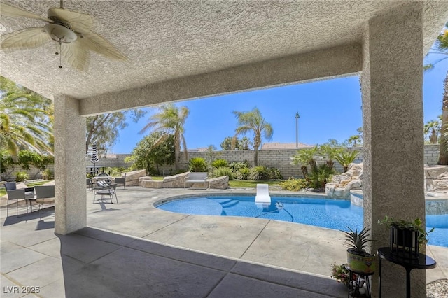 9905 Fox Springs Dr, Las Vegas, NV 89117 - view of pool with a fenced backyard, a patio, and ceiling fan