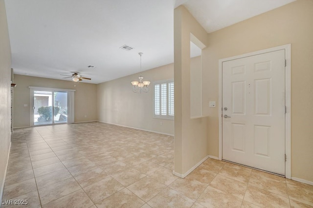 7916 Lyrebird Dr, North Las Vegas, NV 89084 - foyer with a chandelier, healthy amount of natural light, a ceiling fan, and light tile patterned flooring